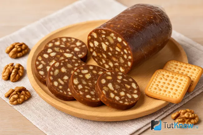 Рецепт шоколадной колбасы из печенья и какао