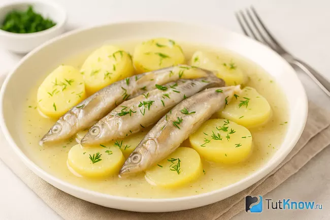Рецепт картофеля по-карельски с рыбой корюшка