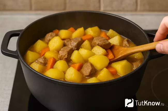 Картофель с мясом по-домашнему в кастрюле