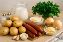 Ингредиенты для картофель с копченостями и сливками