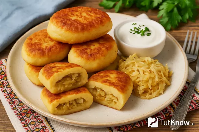 Картофельные зразы с капустой на сковороде