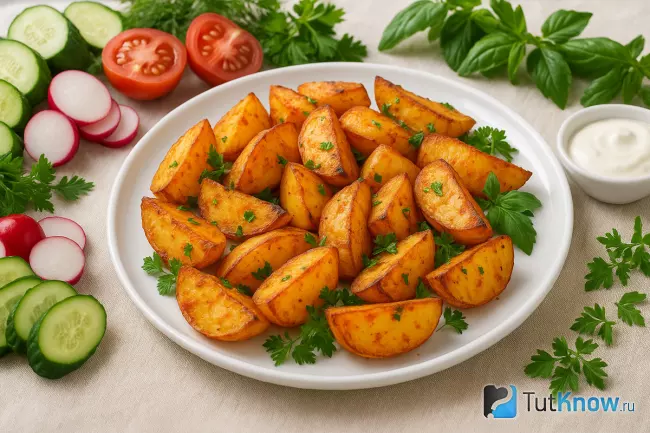 Запечённый картофель с паприкой и зеленью
