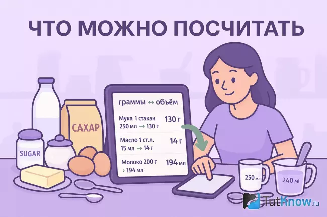 Калькулятор пересчёта продуктов из стаканы, ложки в граммы