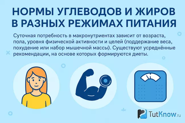 Нормы углеводов и жиров в разных режимах питания