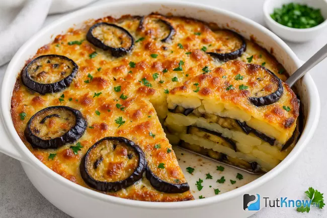 Рецепт картофельной запеканки с баклажанами в духовке