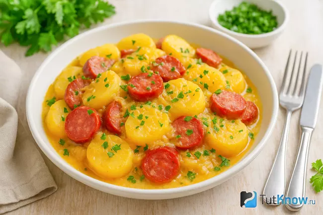 Картофель с копченостями и сливками по-латышски