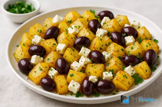 Рецепт картофеля по-гречески с оливками и фетой