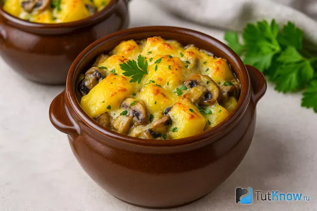 Рецепт картофеля с грибами в горшочках в духовке
