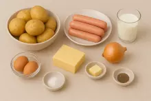 Ингредиенты для картофельной запеканки с сосисками и сыром