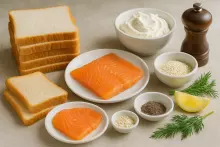 Ингредиенты для закуски Подкова с красной рыбой