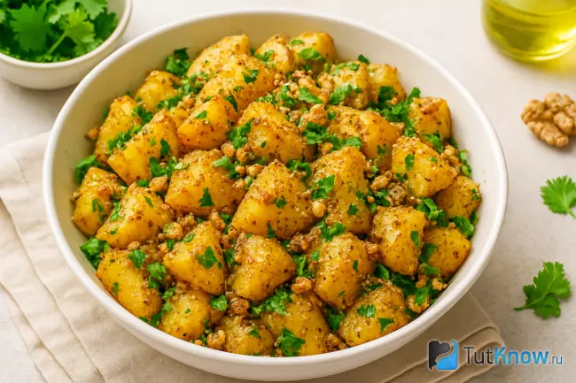 Картофель по-грузински с орехами и специями