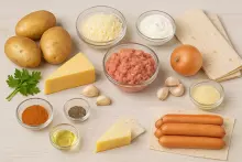 Ингредиенты для картофеля с фаршем в лаваше