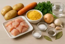 Ингредиенты для куриного супа с лапшой