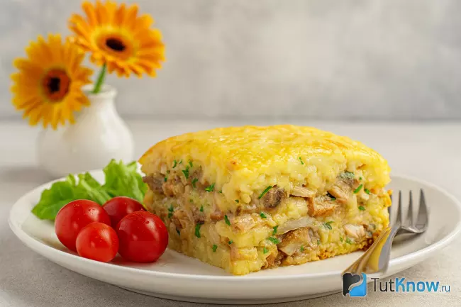 Рецепт картофельной запеканки с курицей и грибами