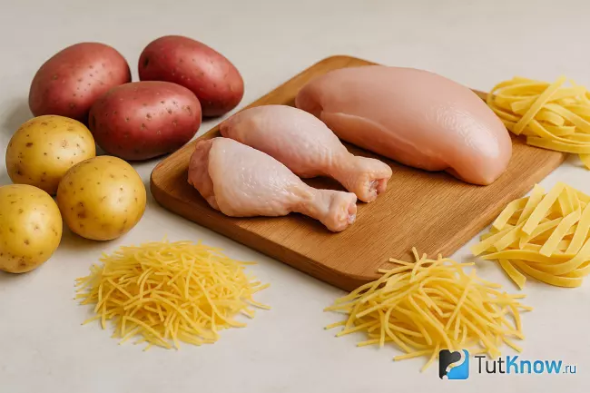 Выбор продуктов для куриного супа с лапшой