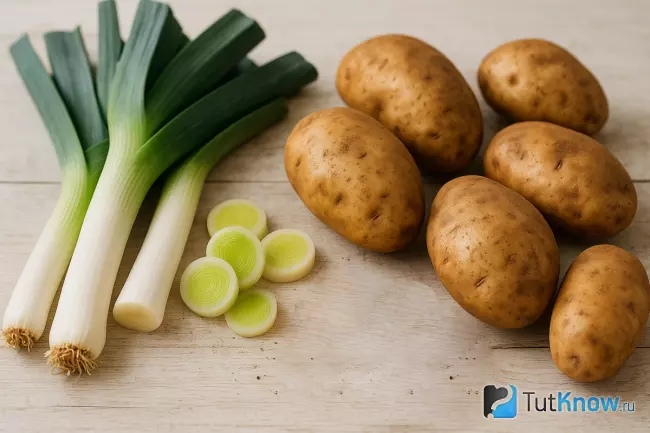 Порей и картофель сорта Айдахо