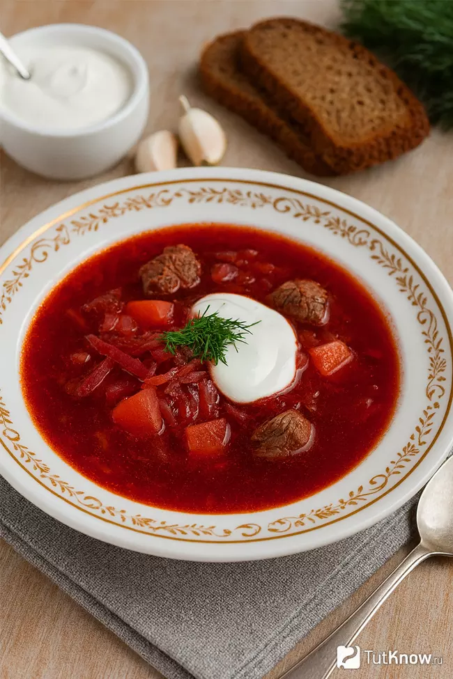 Красный классический борщ с говядиной
