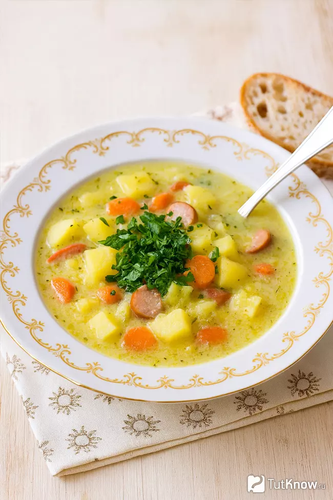 Немецкий картофельный суп с колбасками