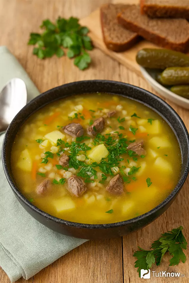Рецепт рассольника с перловкой и говядиной