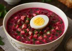 Холодный свекольник с колбасой и яйцом
