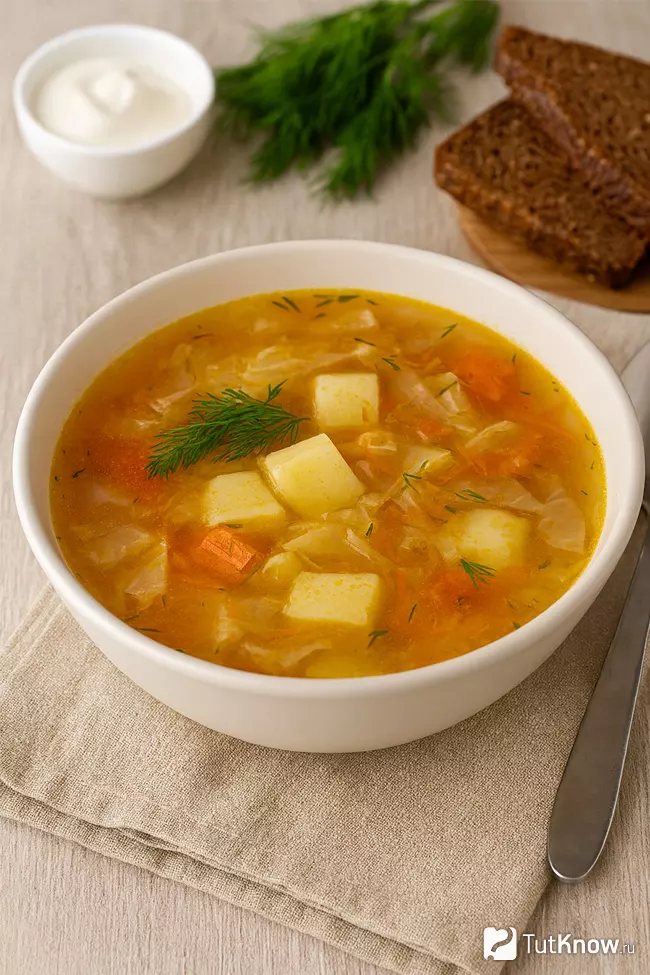 Рецепт овощного супа с капустой и картофелем без мяса