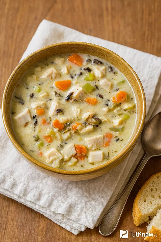 Куриный суп со сливками и диким рисом