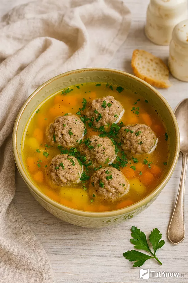 Вкусный суп с фрикадельками из говядины