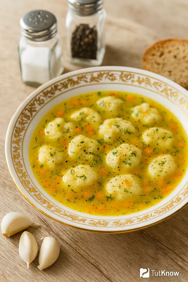 Чесночный суп с клецками