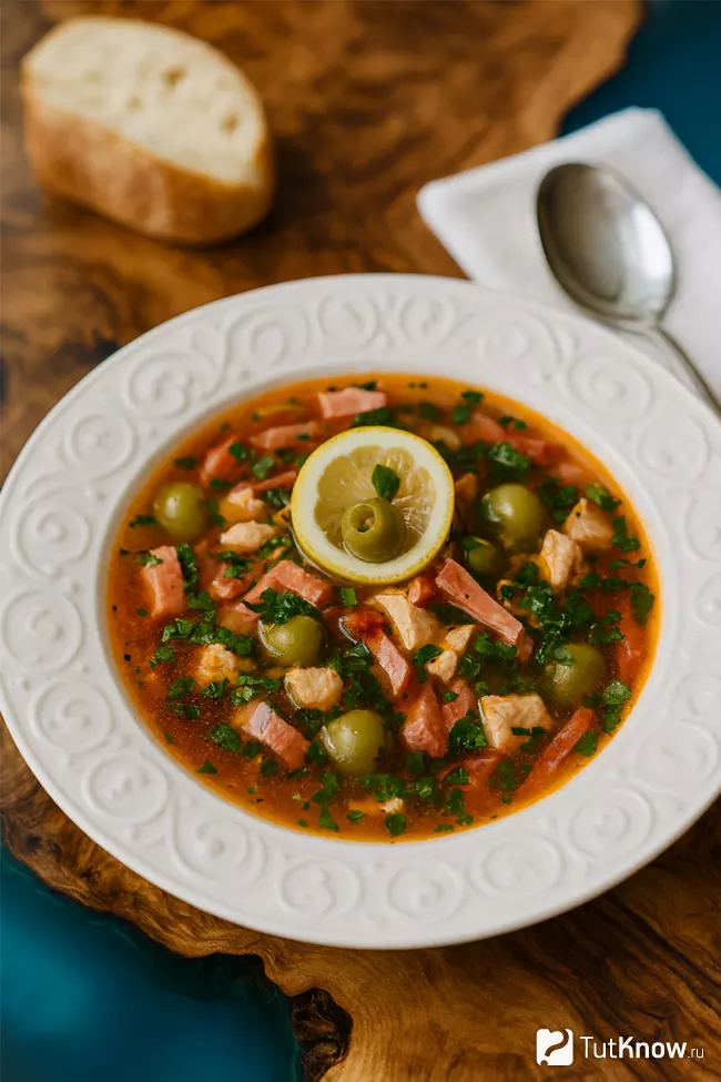 Солянка с курицей и колбасой