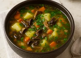 Постный суп из сушёных грибов без мяса