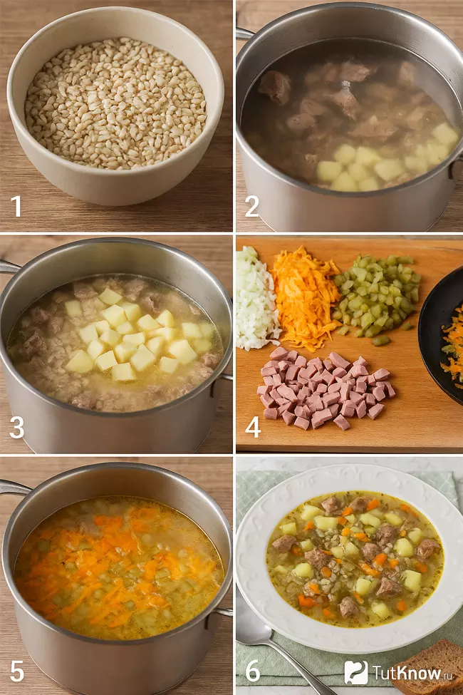 Пошаговое приготовление рассольника с перловкой и говядиной