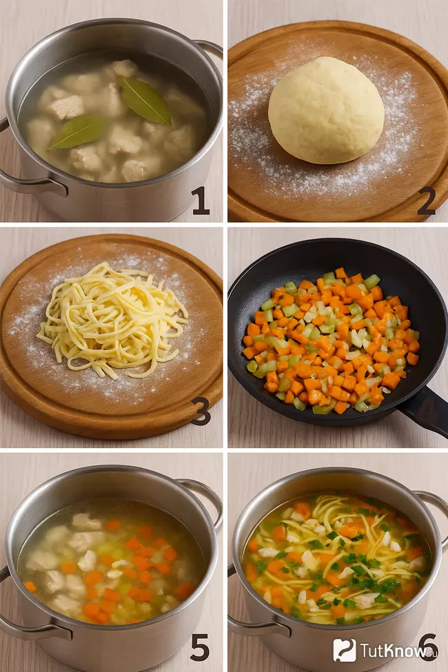 Пошаговое приготовление куриного супа с домашней лапшой