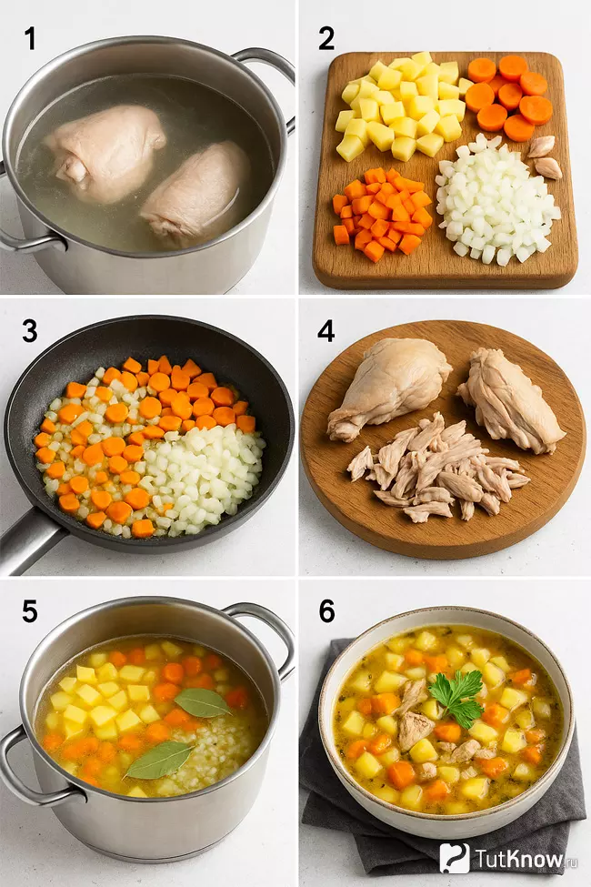 Пошаговое приготовление картофельного супа с курицей