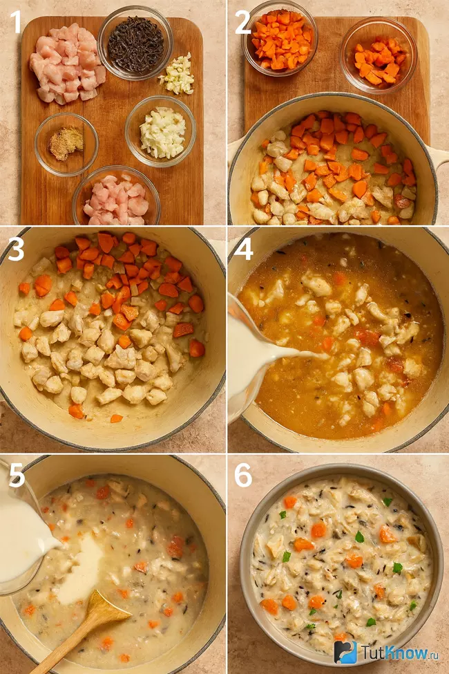 Пошаговое приготовление куриного супа с диким рисом