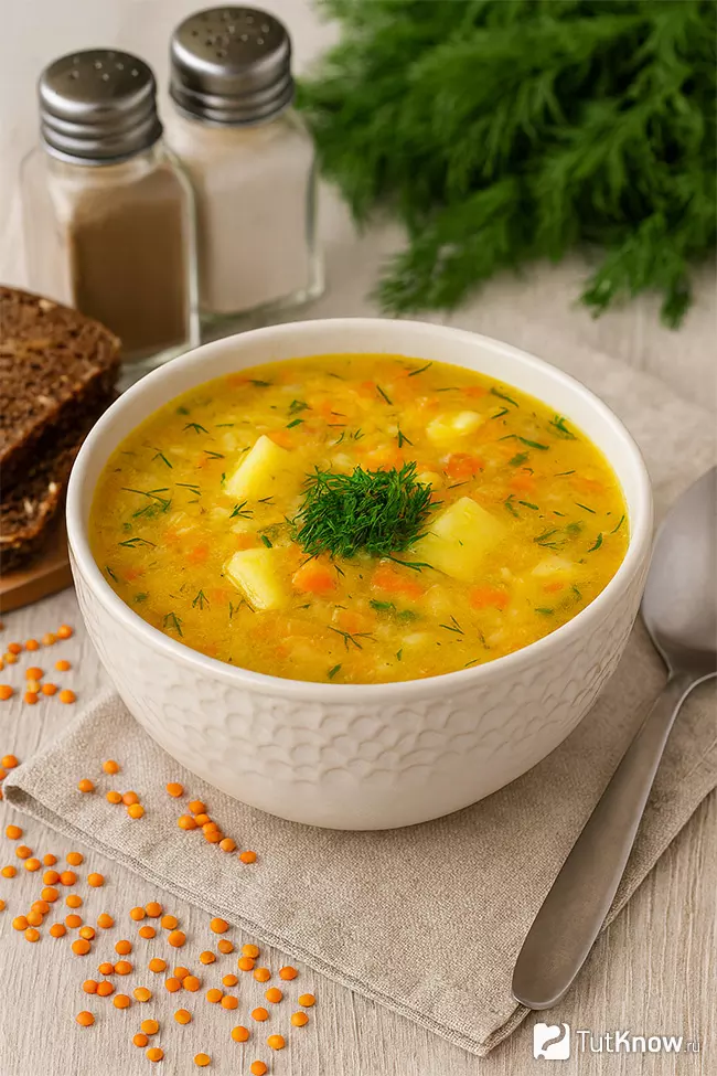Рецепт овощного супа с чечевицей без мяса