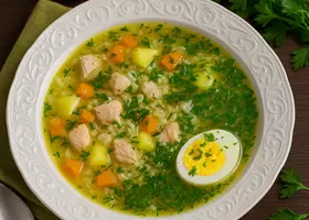 Куриный суп с рисом и яйцом