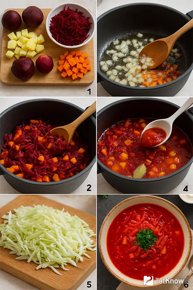 Пошаговое приготовление постного борща без мяса