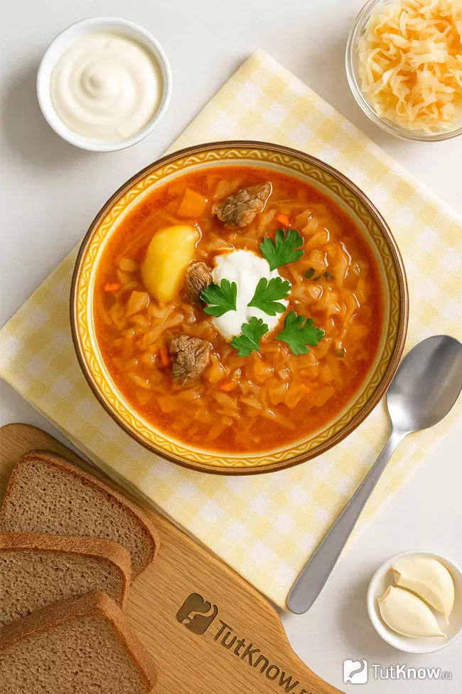 Щи из квашеной капусты с мясом и картофелем