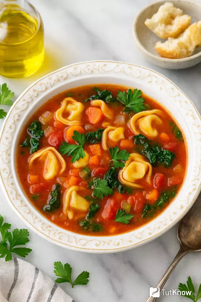Рецепт итальянского супа с тортеллини и овощами