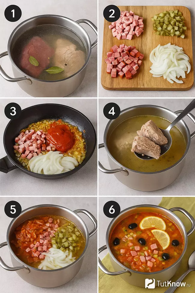 Пошаговое приготовление сборной мясной солянки