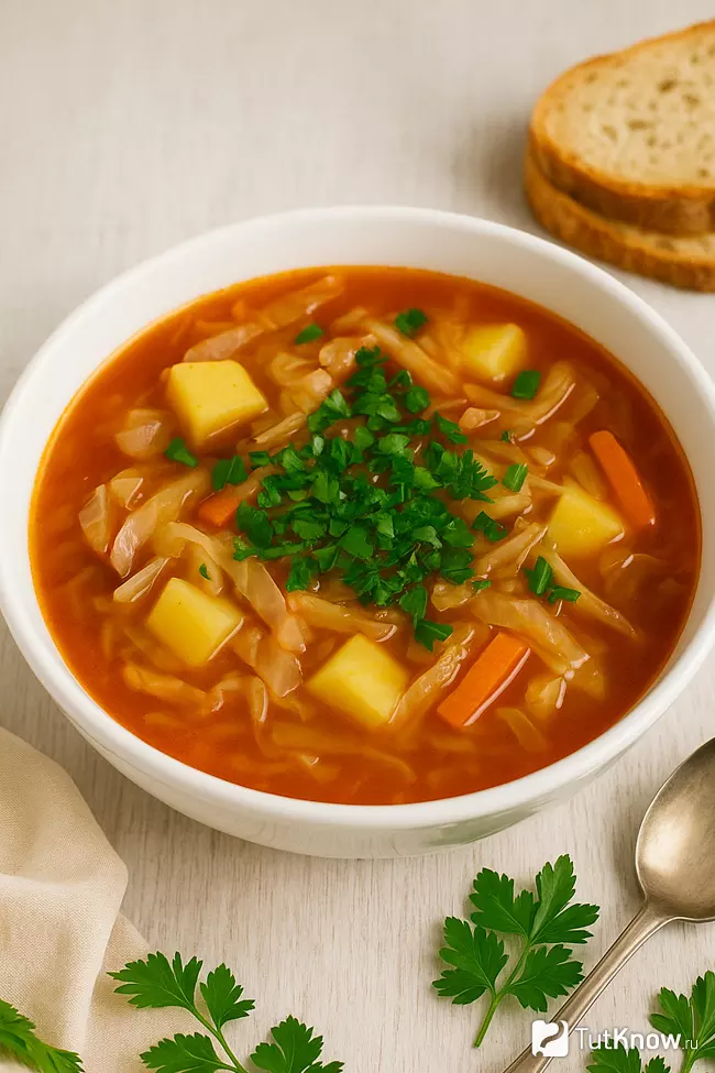 Овощной суп с капустой и картофелем без мяса