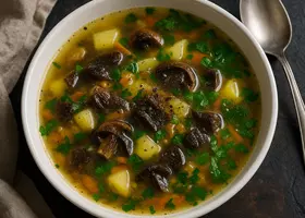 Суп из сушёных грибов с овощами и зеленью