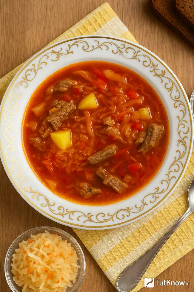 Рецепт щей из квашеной капусты с говядиной и томатной пастой