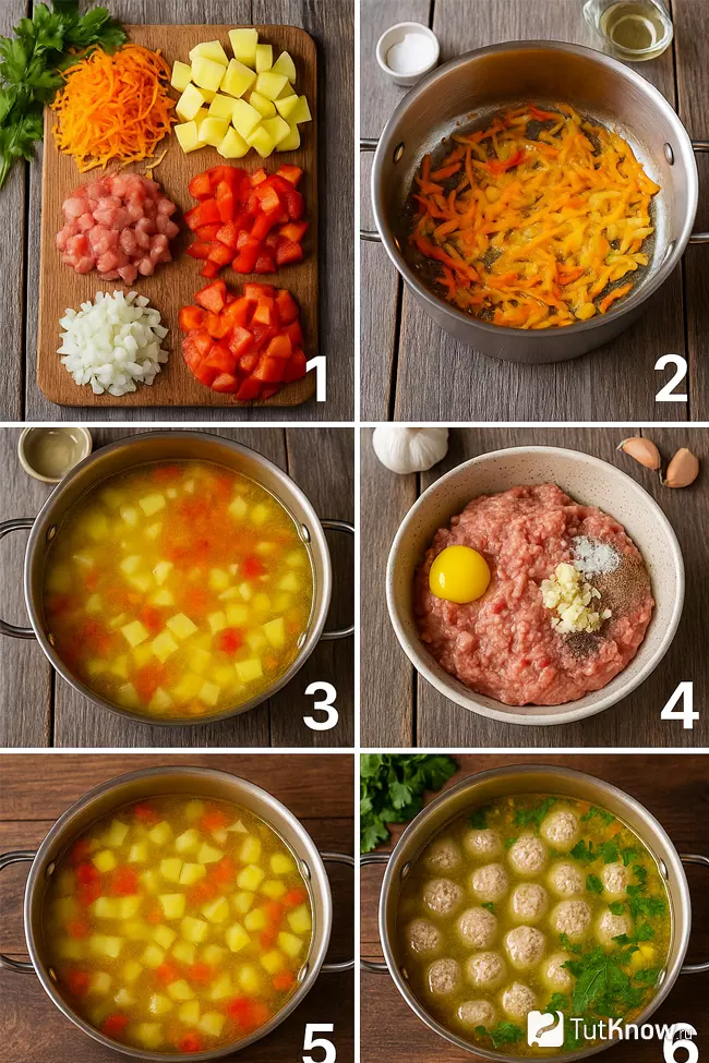 Пошаговое приготовление супа с куриными фрикадельками