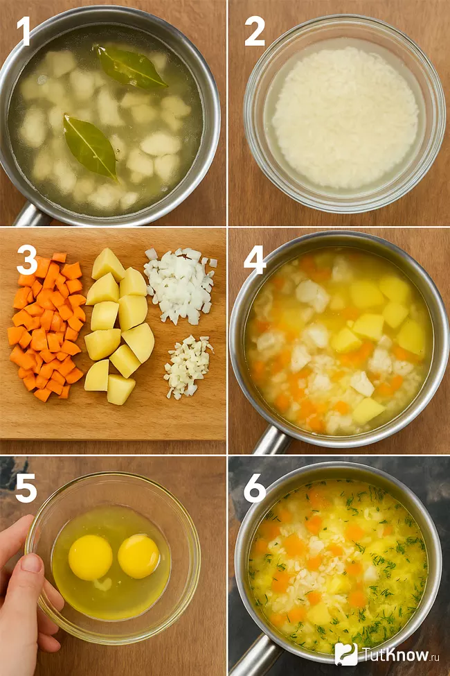 Пошаговый рецепт куриного супа с рисом и яйцом