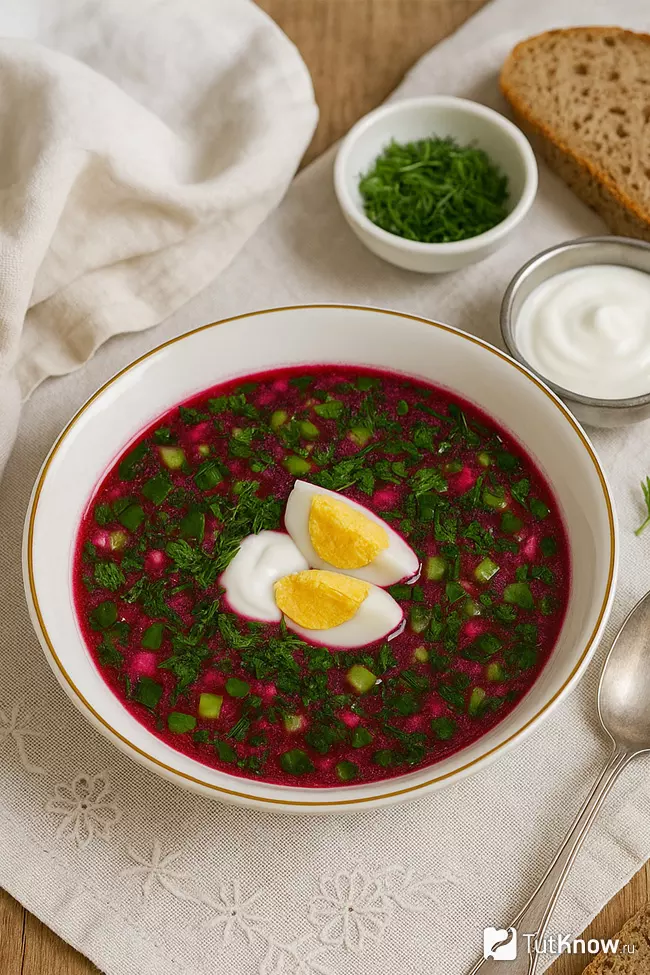 Рецепт свекольника на воде с огурцами и зеленью без кефира