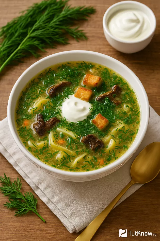 Вкусный суп с сушёными грибами и лапшой