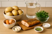 Ингредиенты для супа из копчёной рыбы с картошкой