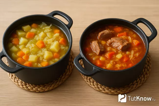 Мясной и постный бульон для щей