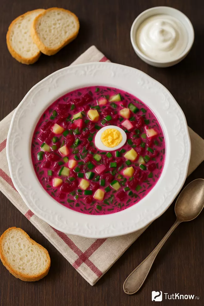 Рецепт холодного свекольника с картофелем и зелёным луком